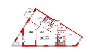 Квартира в ЖК Куинджи, 3 комнатная, 96.2 м², 10 этаж