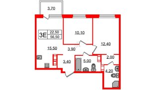 Квартира в ЖК Куинджи, 2 комнатная, 58.5 м², 7 этаж