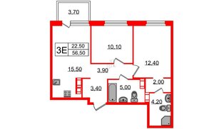 Квартира в ЖК Куинджи, 2 комнатная, 58.5 м², 9 этаж