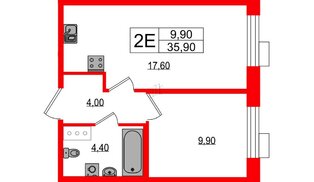 Квартира в ЖК Парусная 1, 1 комнатная, 35.9 м², 5 этаж