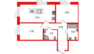 Квартира в ЖК Парусная 1, 2 комнатная, 61.8 м², 3 этаж