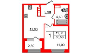 Квартира в ЖК Куинджи, 1 комнатная, 31.9 м², 13 этаж