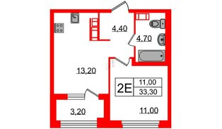 Квартира в ЖК Куинджи, 1 комнатная, 33.3 м², 8 этаж