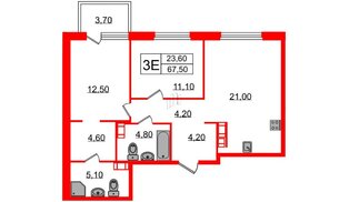 Квартира в ЖК Куинджи, 2 комнатная, 69.3 м², 7 этаж