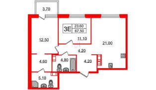 Квартира в ЖК Куинджи, 2 комнатная, 69.3 м², 10 этаж
