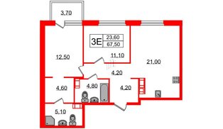 Квартира в ЖК Куинджи, 2 комнатная, 69.3 м², 12 этаж