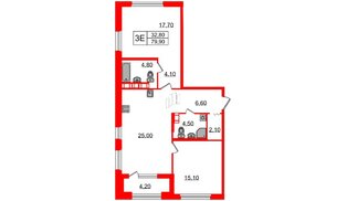 Квартира в ЖК Куинджи, 2 комнатная, 82 м², 9 этаж