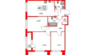 Квартира в ЖК Академик, 3 комнатная, 77.84 м², 10 этаж