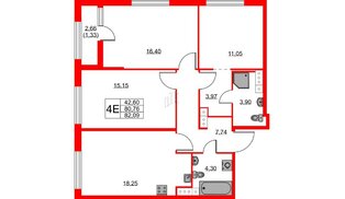 Квартира в ЖК Академик, 3 комнатная, 82.09 м², 10 этаж