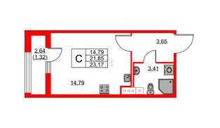 Квартира в ЖК Академик, студия, 23.17 м², 7 этаж