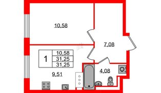 Квартира в ЖК Квартал Торики, 1 комнатная, 31.25 м², 7 этаж