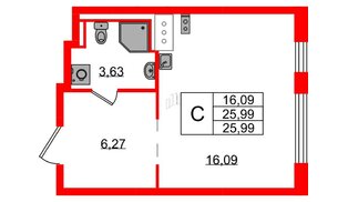 Квартира в ЖК Квартал Торики, студия, 25.99 м², 9 этаж