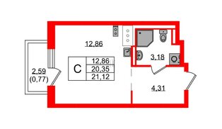 Квартира в ЖК Квартал Торики, студия, 21.12 м², 10 этаж