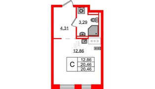 Квартира в ЖК Квартал Торики, студия, 20.46 м², 11 этаж