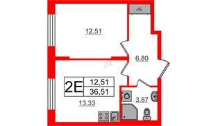 Квартира в ЖК «Аннино Сити», 1 комнатная, 36.51 м², 1 этаж