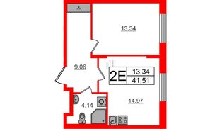 Квартира в ЖК «Аннино Сити», 1 комнатная, 41.51 м², 1 этаж