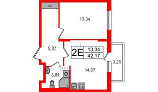 Квартира в ЖК «Аннино Сити», 1 комнатная, 42.23 м², 4 этаж