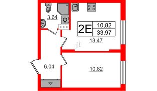 Квартира в ЖК «Аннино Сити», 1 комнатная, 33.97 м², 3 этаж