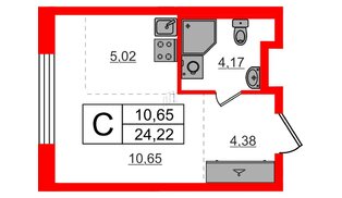 Квартира в ЖК «Аннино Сити», студия, 24.22 м², 1 этаж
