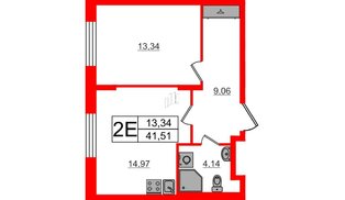 Квартира в ЖК «Аннино Сити», 1 комнатная, 41.51 м², 1 этаж