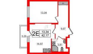 Квартира в ЖК «Аннино Сити», 1 комнатная, 42.23 м², 4 этаж