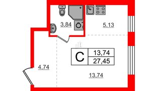 Квартира в ЖК «Аннино Сити», студия, 27.45 м², 1 этаж
