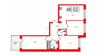 Квартира в ЖК «Счастье 2.0», 3 комнатная, 80.8 м², 1 этаж