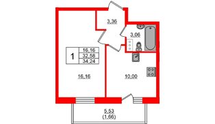 Квартира в ЖК «Эко Гармония», 1 комнатная, 34.24 м², 8 этаж