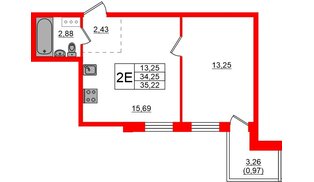 Квартира в ЖК «Эко Гармония», 1 комнатная, 35.22 м², 9 этаж