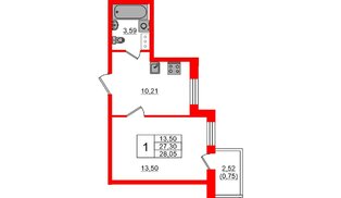 Квартира в ЖК «Эко Гармония», 1 комнатная, 28.05 м², 6 этаж