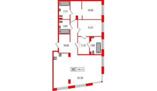 Апартаменты в ЖК 17/33 Петровский Остров, 2 комнатные, 130.12 м², 4 этаж