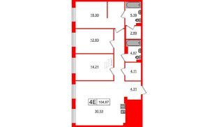 Апартаменты в ЖК 17/33 Петровский Остров, 3 комнатные, 104.87 м², 5 этаж