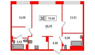Апартаменты в ЖК 17/33 Петровский Остров, 2 комнатные, 70.68 м², 5 этаж