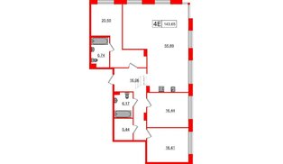 Апартаменты в ЖК 17/33 Петровский Остров, 3 комнатные, 143.65 м², 5 этаж
