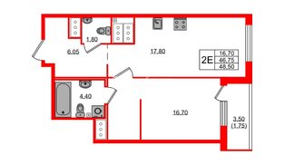 Квартира в ЖК 'OKLA', 1 комнатная, 48.5 м², 23 этаж