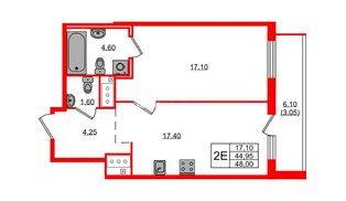 Квартира в ЖК 'OKLA', 1 комнатная, 48 м², 17 этаж