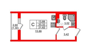 Квартира в ЖК Кинопарк, студия, 21.62 м², 9 этаж