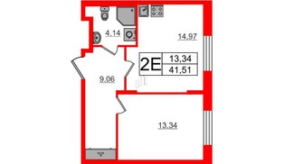 Квартира в ЖК «Аннино Сити», 1 комнатная, 41.51 м², 1 этаж
