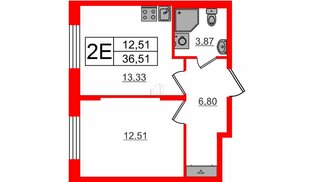 Квартира в ЖК «Аннино Сити», 1 комнатная, 36.51 м², 1 этаж