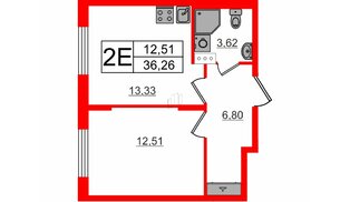 Квартира в ЖК «Аннино Сити», 1 комнатная, 36.26 м², 2 этаж