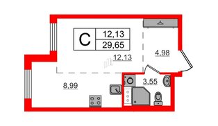 Квартира в ЖК «Аннино Сити», студия, 29.65 м², 4 этаж