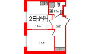 Квартира в ЖК «Аннино Сити», 1 комнатная, 41.51 м², 1 этаж