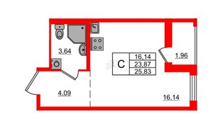 Квартира в ЖК ЦДС Новосаратовка «Город первых», студия, 25.83 м², 21 этаж