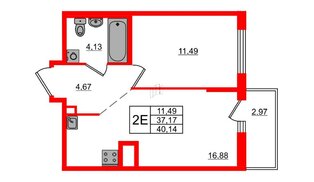 Квартира в ЖК ЦДС Новосаратовка «Город первых», 1 комнатная, 40.14 м², 23 этаж