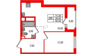 Квартира в ЖК ЦДС Новосаратовка «Город первых», 1 комнатная, 42.42 м², 13 этаж