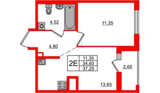 Квартира в ЖК ЦДС Новосаратовка «Город первых», 1 комнатная, 37.25 м², 22 этаж