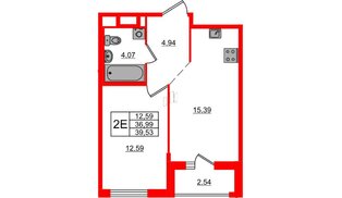 Квартира в ЖК ЦДС Новосаратовка «Город первых», 1 комнатная, 39.53 м², 22 этаж