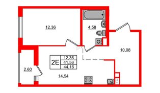 Квартира в ЖК ЦДС Новосаратовка «Город первых», 1 комнатная, 44.16 м², 14 этаж