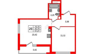 Квартира в ЖК ЦДС Новосаратовка «Город первых», 1 комнатная, 51.21 м², 10 этаж