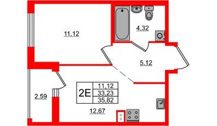 Квартира в ЖК ЦДС Новосаратовка «Город первых», 1 комнатная, 35.82 м², 17 этаж